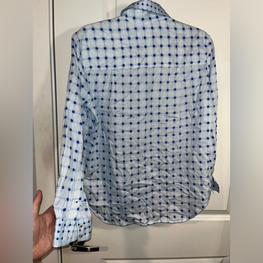 Finley Button Down White Blue Pattern Collared Lo… - image 2